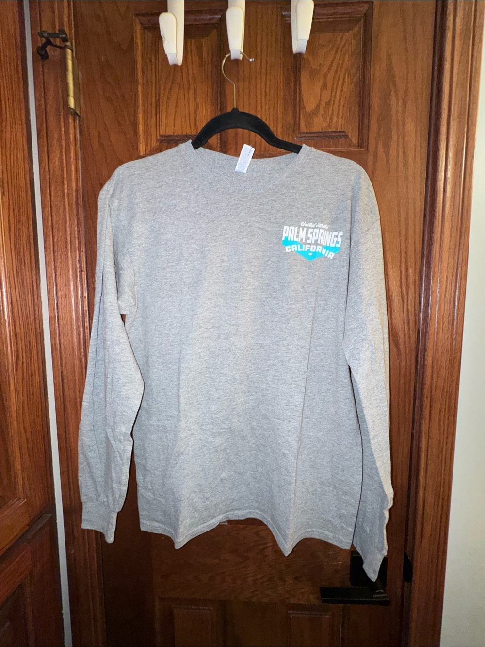 Jerzees Long Sleeve Graphic Tee - Light Gray with Teal Logo